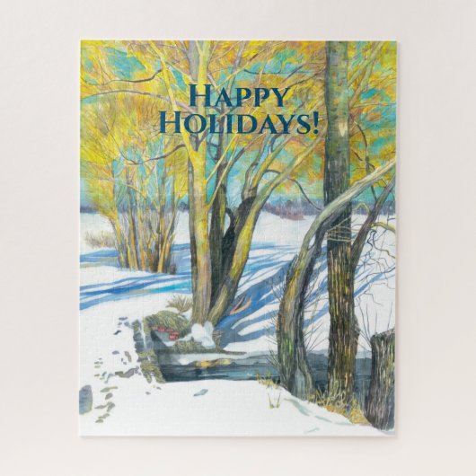 Brücke im Winter Aquarell Puzzle (Vertikal)