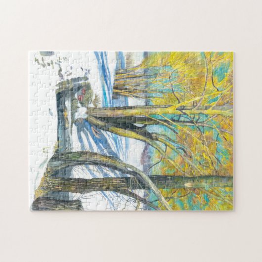 Brücke im Winter Aquarell Puzzle (Horizontal)