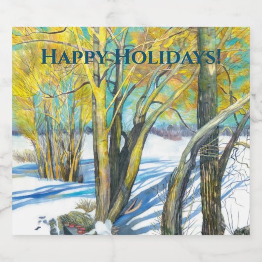 Brücke im Winter Aquarell Schaumweinetikett (Einzelnes Label)