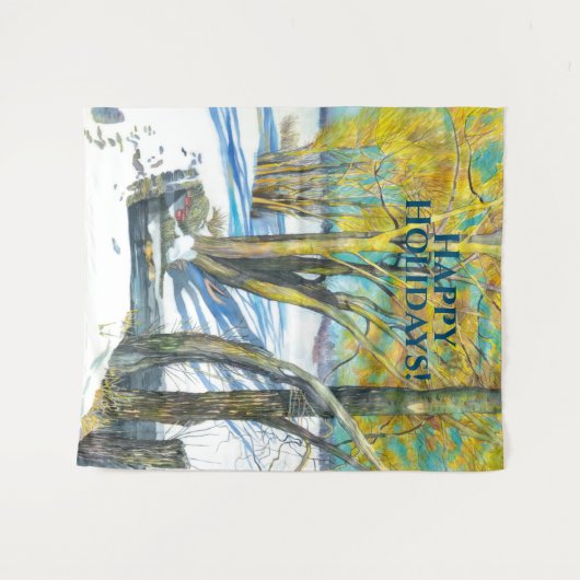 Brücke im Winter Aquarell Wandteppich (Vorderseite (Horizontal))