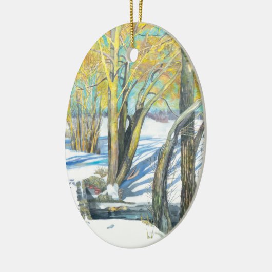 Brücke im Winter Keramik Ornament (Links)