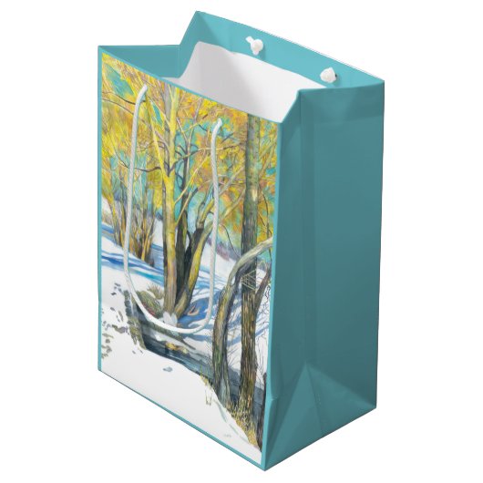 Brücke im Winter Mittlere Geschenktüte (Vorderseite Schrägansicht)