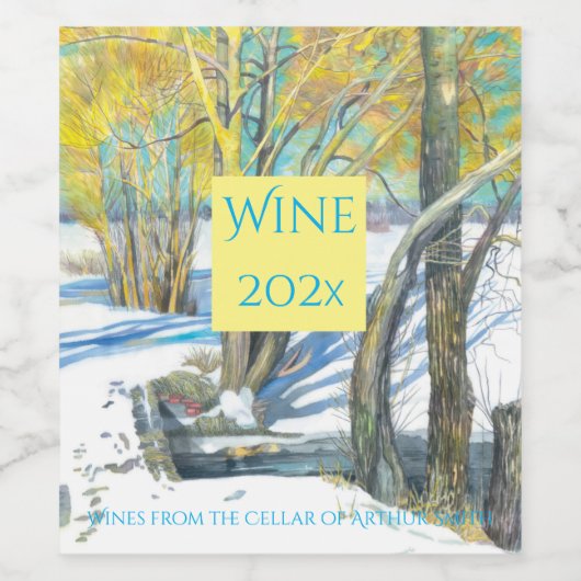 Brücke im Winter Watercol Malerei Weinetikett (Einzelnes Label)