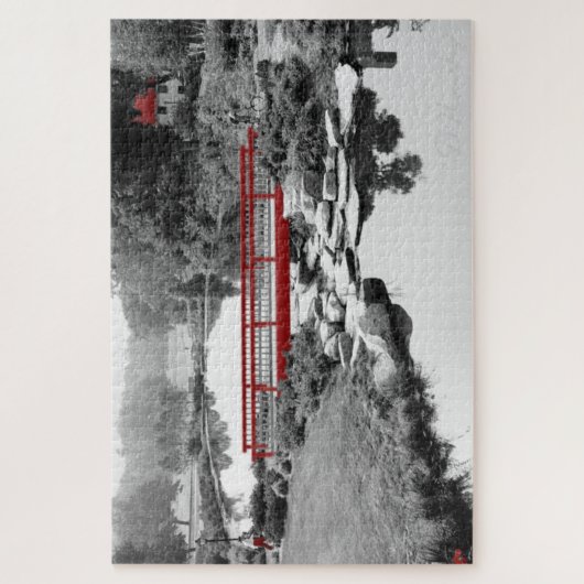 Brücke in CT., Schwarz und Weiß mit roten Akzenten Puzzle (Vertikal)