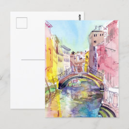 Brücke in Venedig, Italien. Aquarellmalerei Postkarte