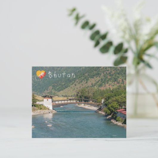 Brücke nach Punakha Dzong in Bhutan Postkarte (Stehend Vorderseite)