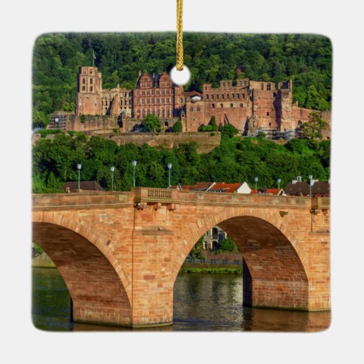 Brücke, Neckar und Schloss in Heidelberg, Deutschl Keramikornament (Rückseite)