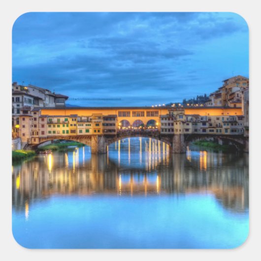Brücke Ponte vecchio in Florenz, Italien Quadratischer Aufkleber (Vorderseite)