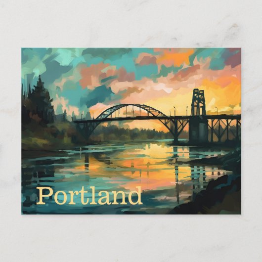 Brücke über den Fluss Sunset Portland Postcard Postkarte (Vorderseite)