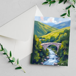 Brücke über den Gebirgsfluss Grüne Aquarell-Naturk