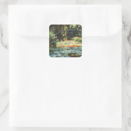 Brücke über den Wasserlilie-Teich von Claude Monet Quadratischer Aufkleber (Tasche)