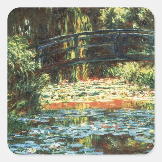 Brücke über den Wasserlilie-Teich von Claude Monet Quadratischer Aufkleber (Vorderseite)