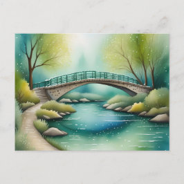 Brücke über eine Aquarellmalerei Postkarte
