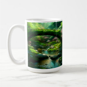 Brücke über einen Bach im Wald. 1 Kaffeetasse