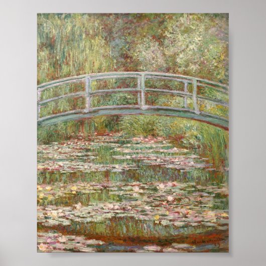 Brücke über einen Teich von Wasser Lilien durch Mo Poster (Vorne)
