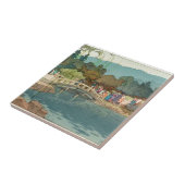 Brücke über Wasser-Vintager japanischer Kunst Fliese (Seite)