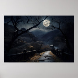 Brücke und kurvenreiche Landschaft Mondlicht Poster