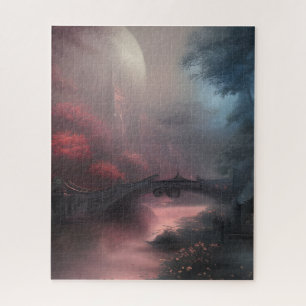 Brücke und Schloss auf der Dunkelmond-Misty-Nacht Puzzle