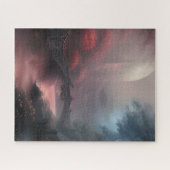 Brücke und Schloss auf der Dunkelmond-Misty-Nacht Puzzle (Horizontal)