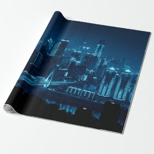 Brücke und städtische Architektur bei Nacht in Cho Geschenkpapier