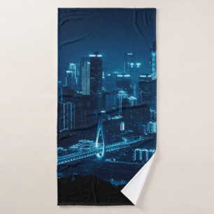 Brücke und städtische Architektur in der Nacht in Badehandtuch