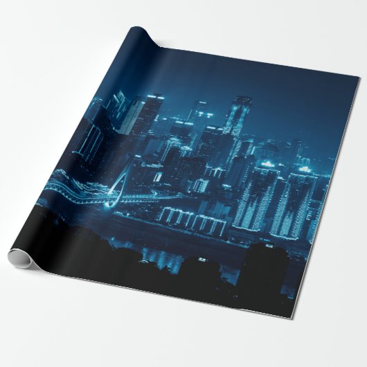 Brücke und städtische Architektur in der Nacht in Geschenkpapier (Ungerollt)