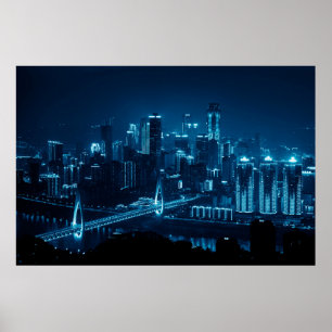 Brücke und städtische Architektur in der Nacht in  Poster