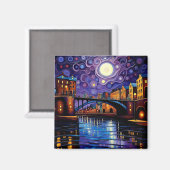 Brücke unter Mondlicht 1 Magnet (Vorderseite/Rückseite)
