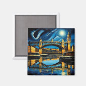 Brücke unter Mondlicht 2 Magnet (Vorderseite/Rückseite)