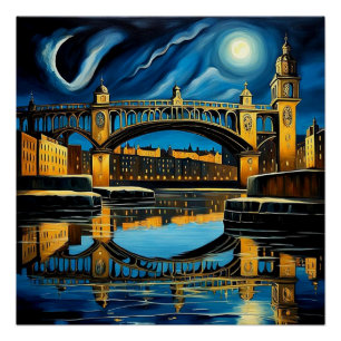 Brücke unter Mondlicht 2 Poster