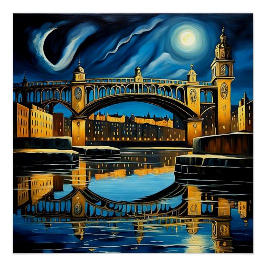 Brücke unter Mondlicht 2 Poster (Vorderseite)