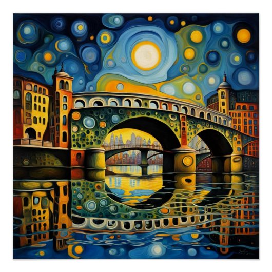 Brücke unter Mondlicht 9 Poster (Vorderseite)