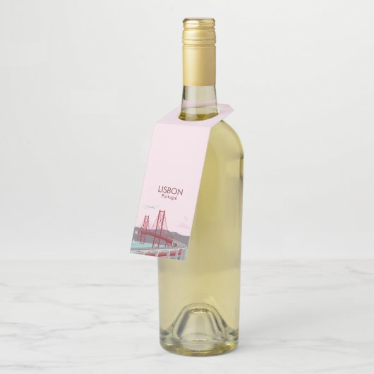 Brücke von Lissabon im Vintagen Stil Flaschenanhänger (Angewinkelt)