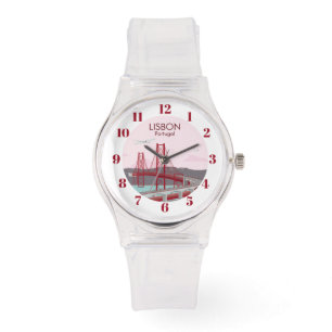 Brücke von Lissabon über den Fluss Tagus im Vintag Armbanduhr