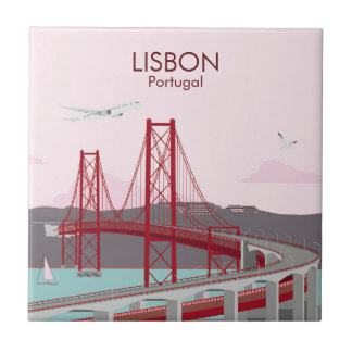 Brücke von Lissabon über den Fluss Tagus im Vintag Fliese