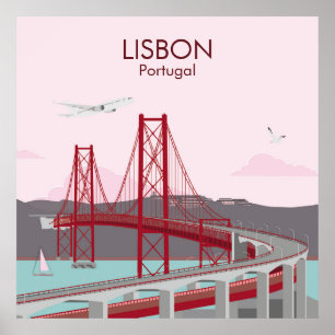 Brücke von Lissabon über den Fluss Tagus im Vintag Poster