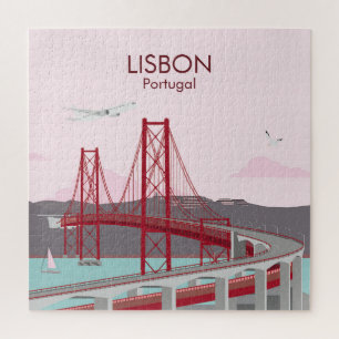 Brücke von Lissabon über den Fluss Tagus im Vintag Puzzle
