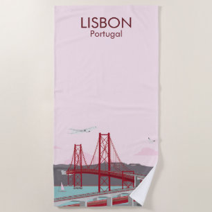 Brücke von Lissabon über den Fluss Tagus im Vintag Strandtuch