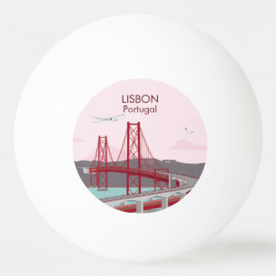 Brücke von Lissabon über den Fluss Tagus im Vintag Tischtennisball