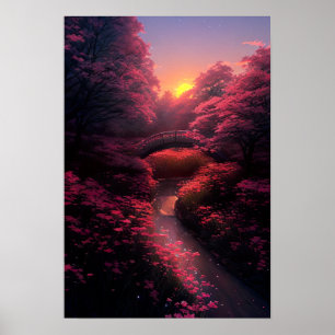 Brücke zum Lila Sonnenuntergang Poster