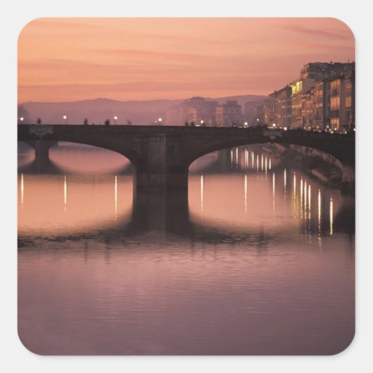 Brücken über den Arno bei Sonnenuntergang, 2 Quadratischer Aufkleber (Vorderseite)