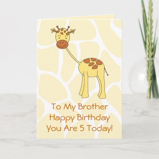Bruder, 5. Geburtstag. Niedlicher Giraffe-Cartoon. Karte (Vorderseite)
