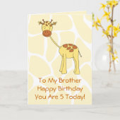 Bruder, 5. Geburtstag. Niedlicher Giraffe-Cartoon. Karte (Gelbe Blume)