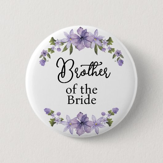 Bruder der Braut lila Blumenhochzeit Button (Vorderseite)