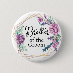 Bruder des Bräutigams lila florale Hochzeit Button