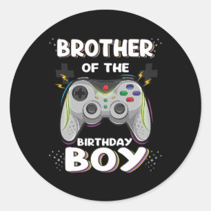 Bruder des Geburtstagsjungen Matching Video Gamer  Runder Aufkleber