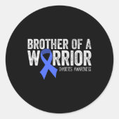 Bruder eines Warrior T1d Diabetiker Blue Ribbon Su Runder Aufkleber (Vorderseite)