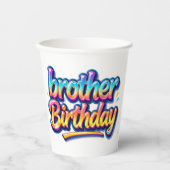 Bruder Geburtstagsgeschenk Bunte Regenbogen Schrif Pappbecher (Vorderseite)