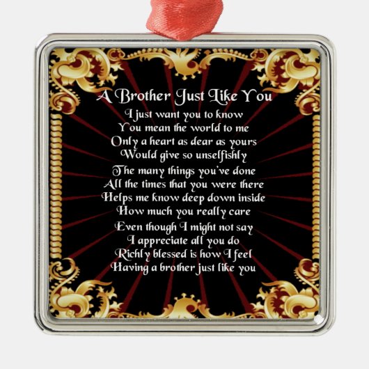 Bruder-Gedicht - schwarzer Entwurf Silbernes Ornament (Vorne)