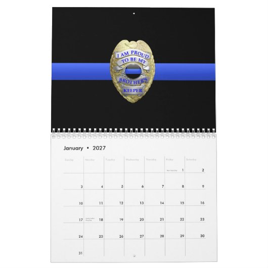 Brüder halten Abzeichen Thin Blue Line Kalender (Jan 2027)